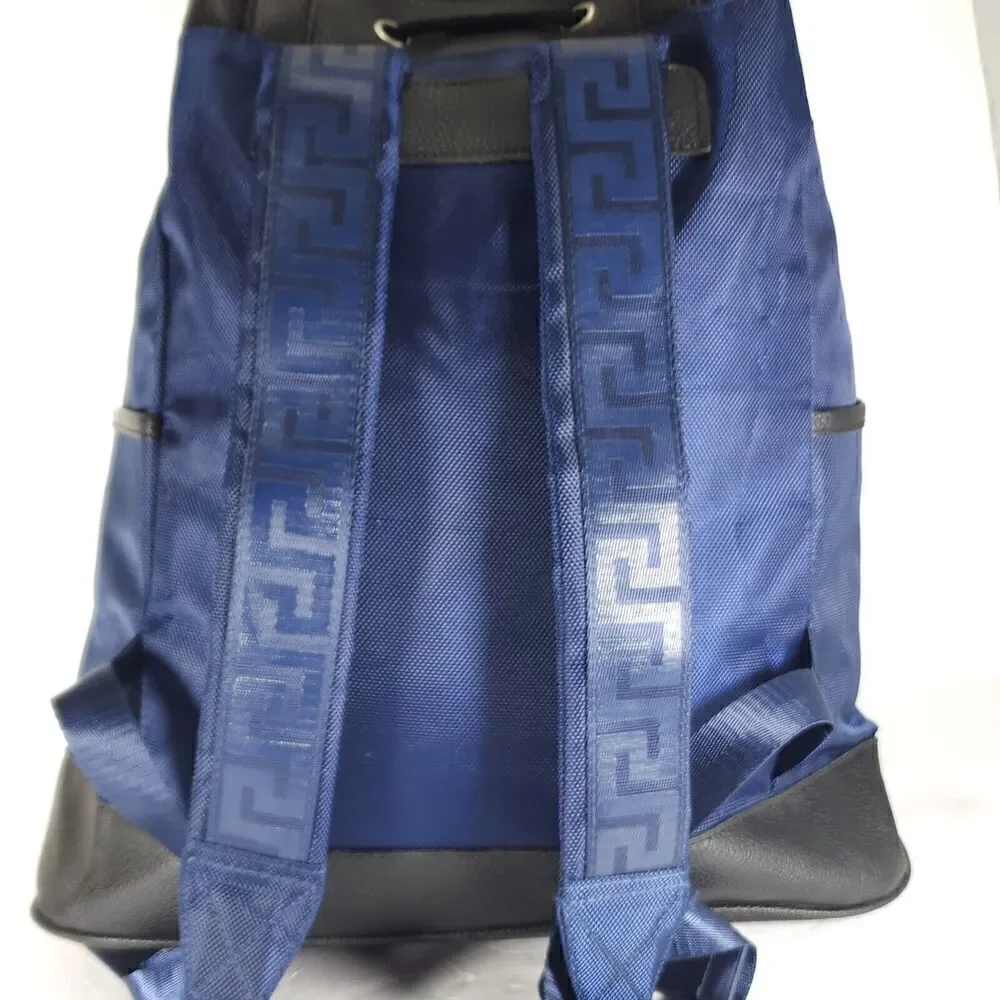VERSACE Parfums Blue Black Drawstring Luxury Duffle Overnight Carry-On Backpack
